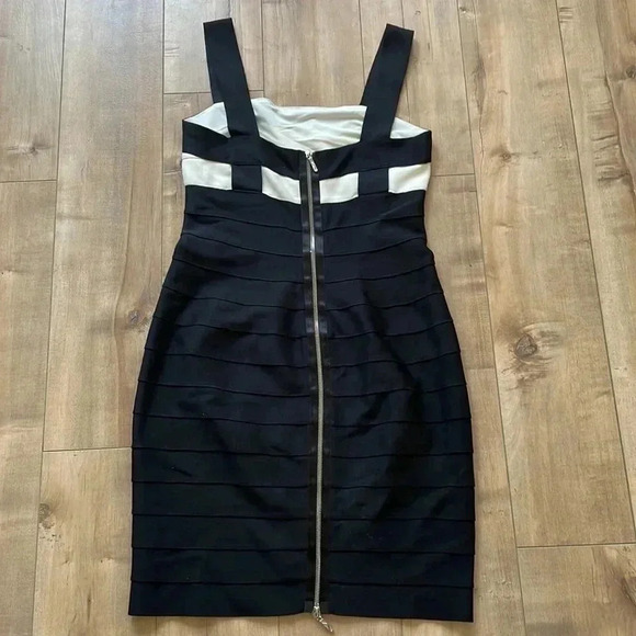 Carmen Marc Valvo Black & White Bandage Midi Cocktail Dress Sz M - Picture 5 of 7